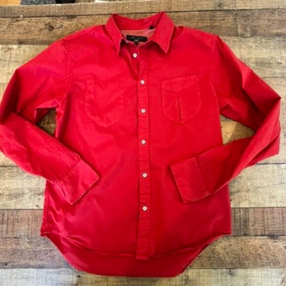 Rag & Bone Arrow Red Button Front Garment Dyed Shirt Men's Large Cotton Blend - Picture 5 of 9